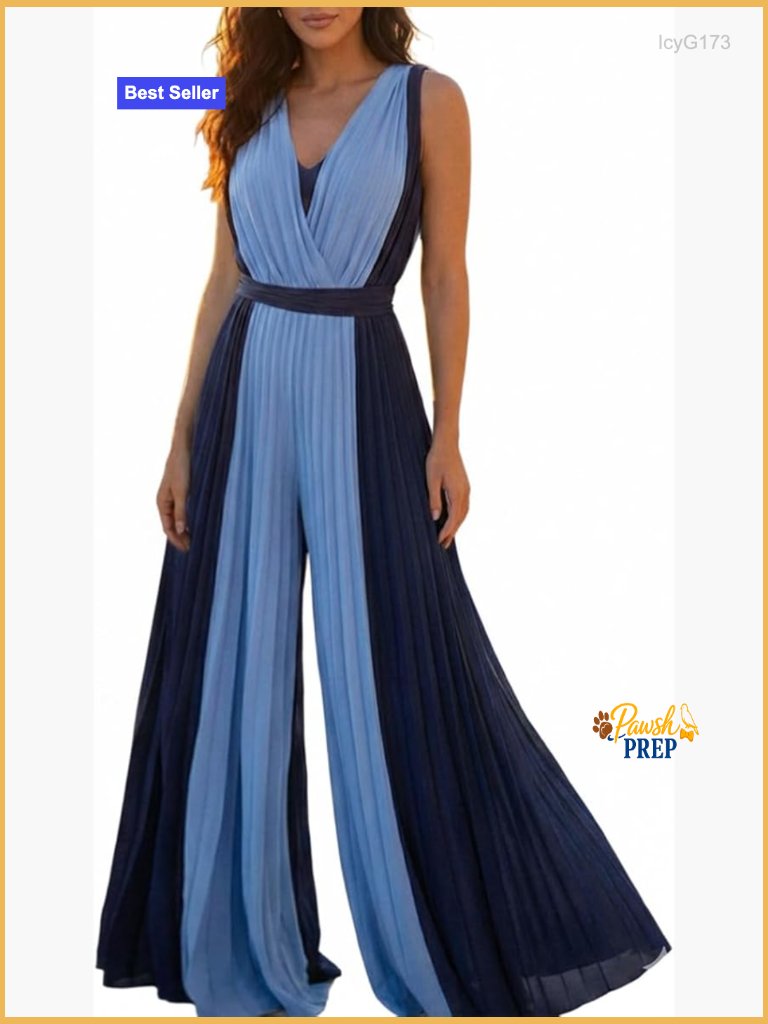 Sleeveless V-Neck Jumpsuit With Waist Tie Pleated Detail